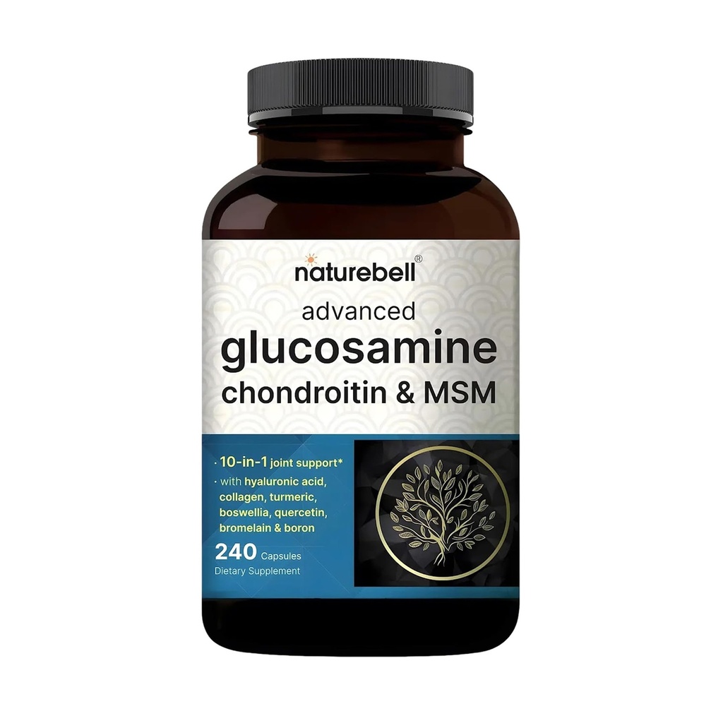 NatureBell Advanced Glucosamin Chondroitin & MSM - 240 Kapseln - 10-in-1 Joint Support Complex * - Enthält Hyaluronsäure, Kurkuma, Glucosamin, Kollagen & More