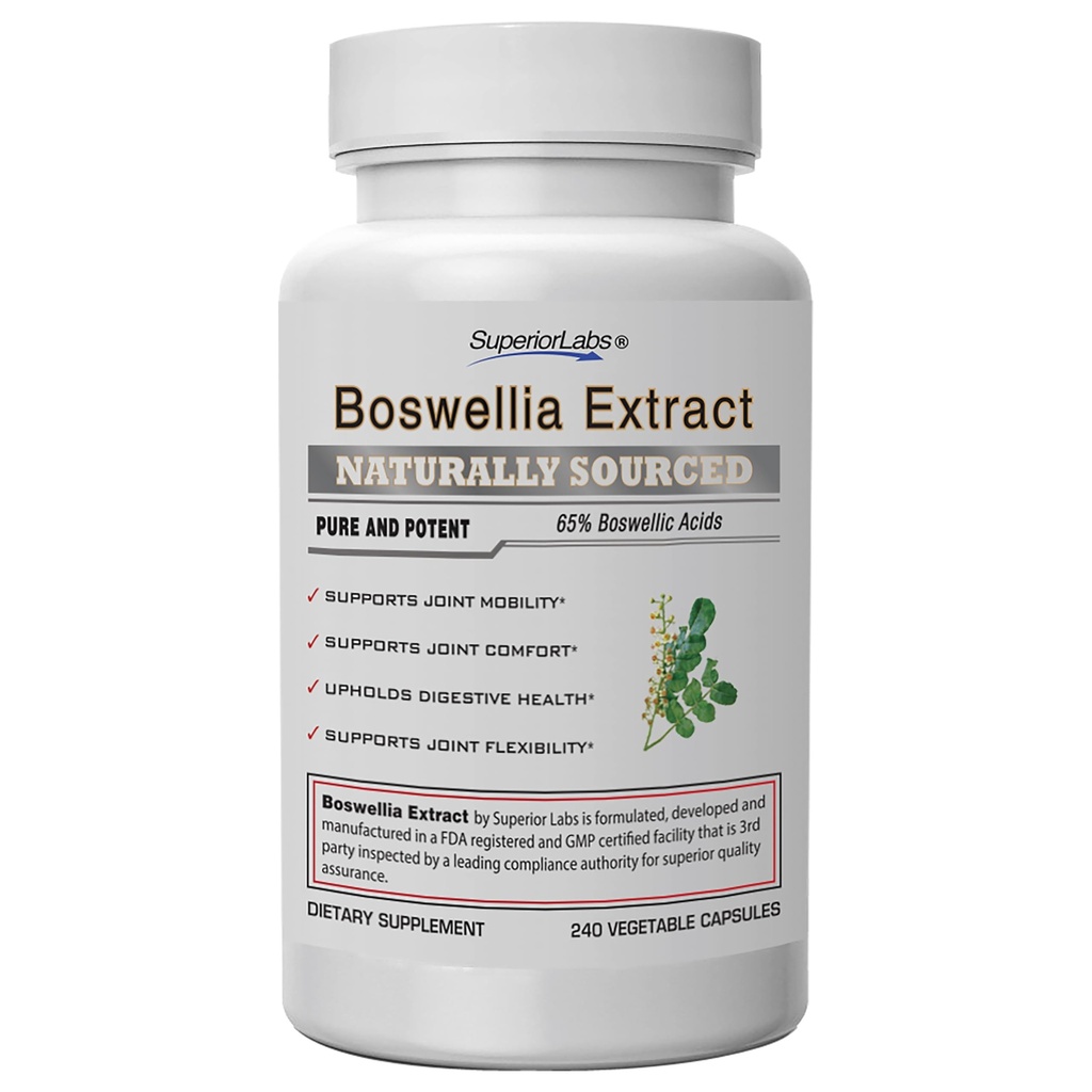 Boswellia Serrata Extract 500mg – 65% Acidi Boswellici, Pure Non-GMO, Filler Zero, Incenso indiano, Supporta la risposta gonfiabile sana & Joint Comfort – 240 Veg Caps