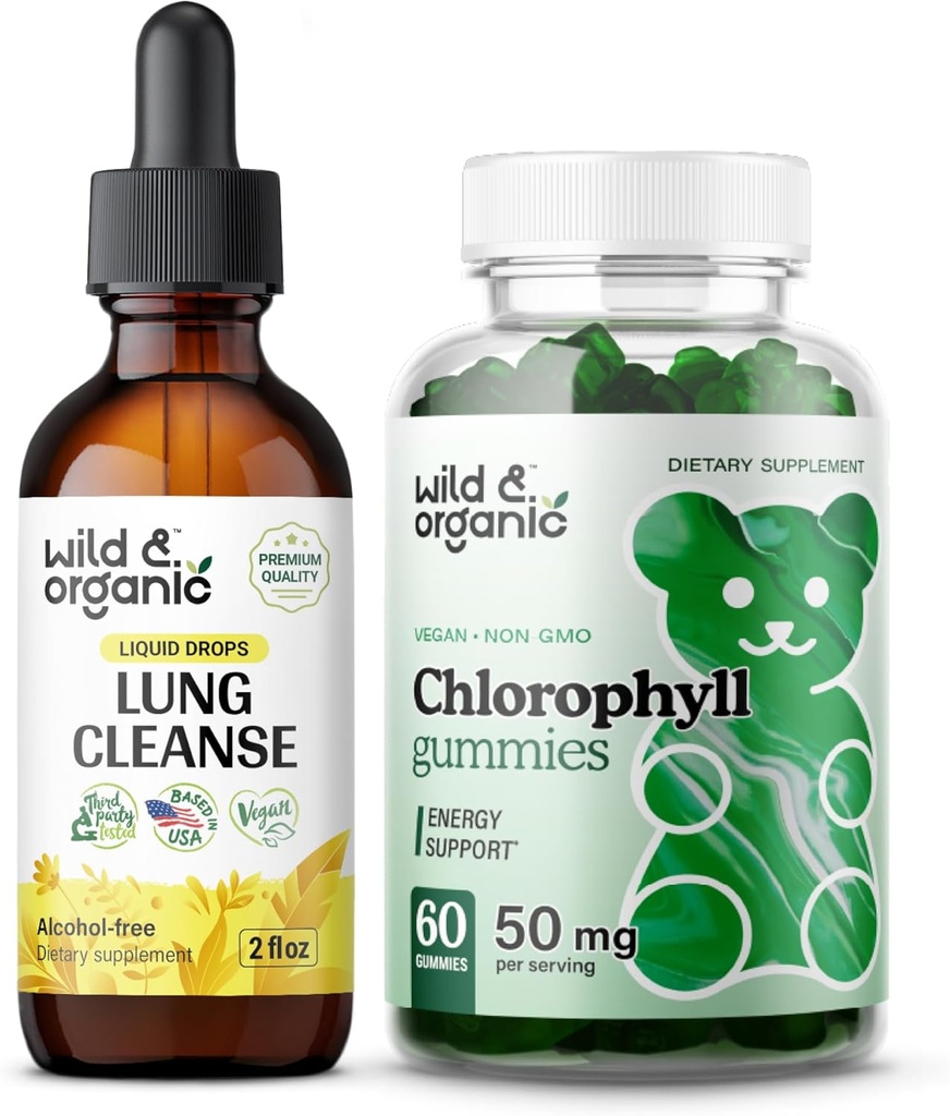 Wild & Organic Lung Cleanse Tincture 2 fl oz & Chlorophyll Gummis 60 Chews