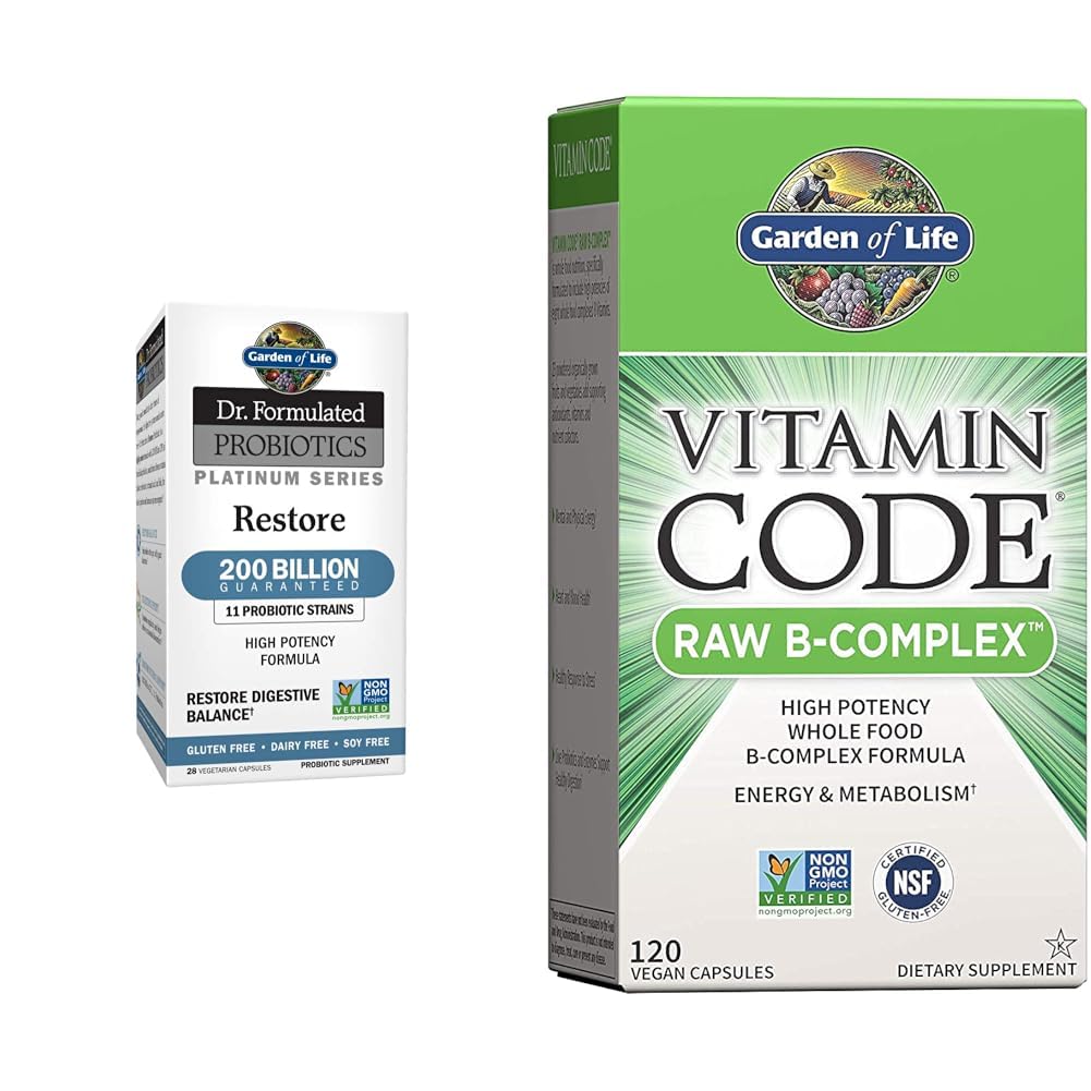 Garden of Life Dr. Formulated Probiotics Platinum Series Restore 200 miliardi CFU & Vitamin B Complex - Vitamin Code Raw B Complex - 120 Vegan Capsule