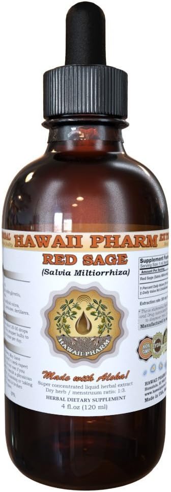 HawaiiPharm Red Sage (Salvia Miltiorrhiza) Liquid Extract, Tincture, Herbal Supplement, Made in USA, 2 fl.oz