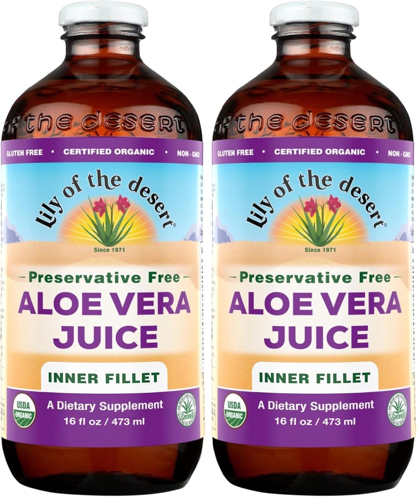 Lily Of The Desert Organic Aloe Vera Juice, Inner Fillet, 16 Fluid Ounce (Pack of 2)
