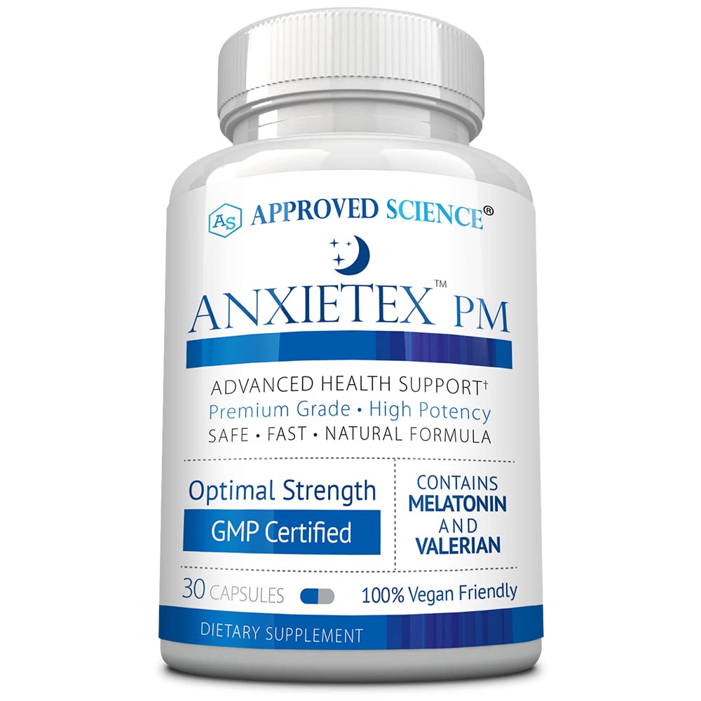 Approvato Scienza Anxietex Notte - Facilità Preoccupato e Discontento, Sonno Bene - Valeriana, Fiore della Passione, Camomilla - 30 Capsule - Vegan Supplement - Made in the USA