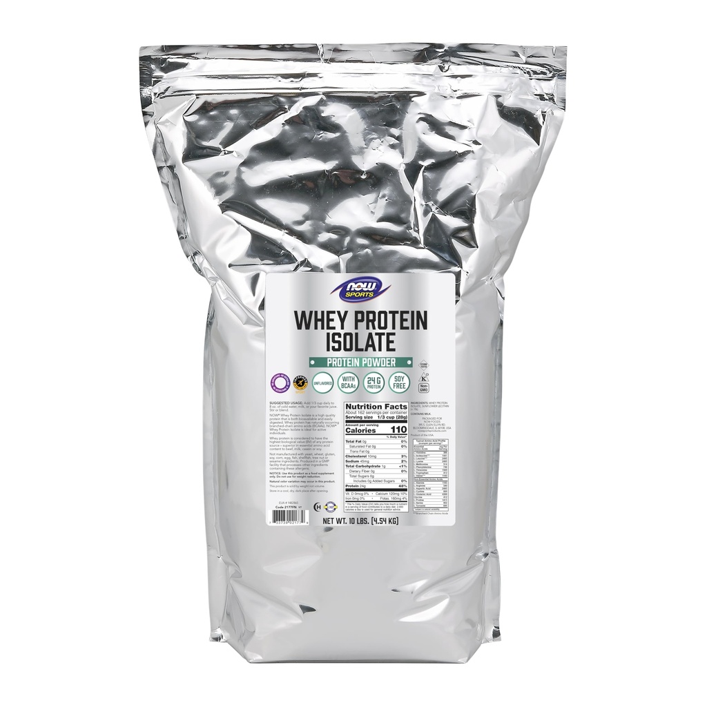 NOW Foods Sports Nutrition, Whey Protein Isolate, 25 g Mit BCAAs, Unflavored Powder, 10-Pound