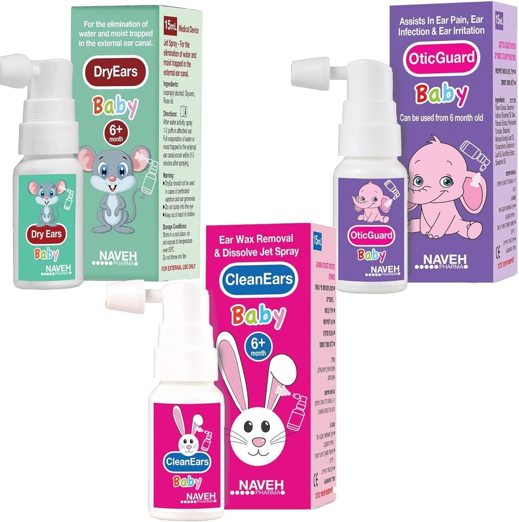 NAVEH PHARMA Alle Baby-Produkte (Dry Ears Baby, Otic Guard Baby,Clean Ears Baby) 3 X 0.5 Fl Oz ENT LINE