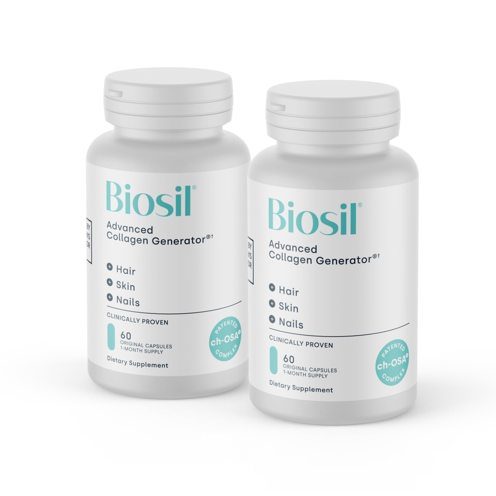 Biosil Collagen Booster Supplemento - 60 Capsule Originali, Confezione da 2 - Attivatore ch-OSA brevettato per pelle, capelli, unghie e giunti - Supporti Produzione Naturale - Alimentazione 60-Giorni
