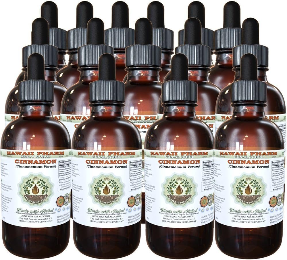 Cannelle Extrait liquide sans alcool, cannelle (Cinnamomum Verum) glycérite séchée glycérite Hawaii Pharm supplément naturel à base de plantes 15x4 oz