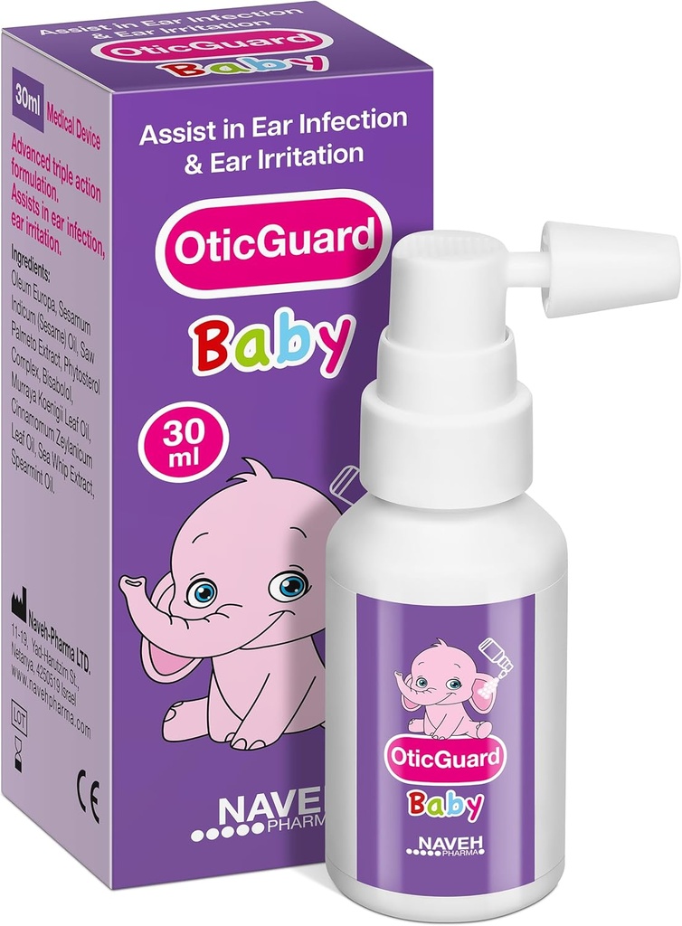 NAVEH PHARMA Otic Guard Baby Ear Drops – Natürliches Ear Öl für Ohr Wax Entfernung & Infektion Relief – Gentle Ear Cleaner für Babys, Kleinkinder & Kinder – Beruhigt Itchy Ears & Swimmers Ohr