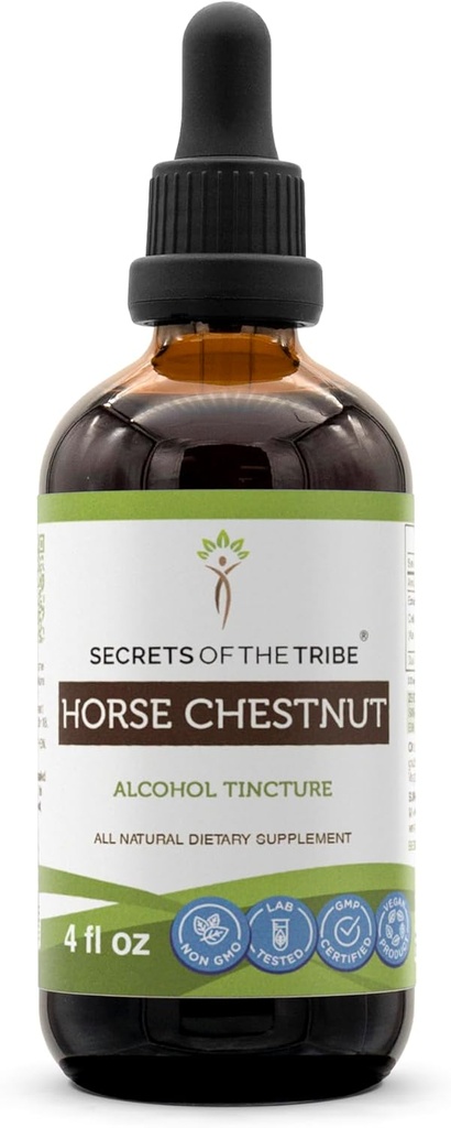 Segreti della Tribe Horse Chestnut Alcohol Liquid Extract, Cavallo Chestnut (Aesculus hippocastanum) Dried Nut Tincture Supplement (4 FL OZ)
