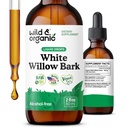Wild & Organic White Willow Bark Extract Liquid Drops for Legs - 2 fl oz | Antioxidant Support - 500 mg White Willow Bark Herb Tincture - Add to Tea - No Sugar & Alcohol-Free Supplement