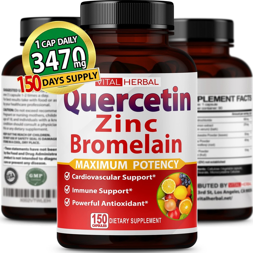 Premium High Purity Quercetin 98% mit Bromelain Kapseln für maximale Potenz mit grünem Tee Ashwagandha - Unterstützt Gesamte Gesundheit Stärke Energie - 150 Tage Versorgung