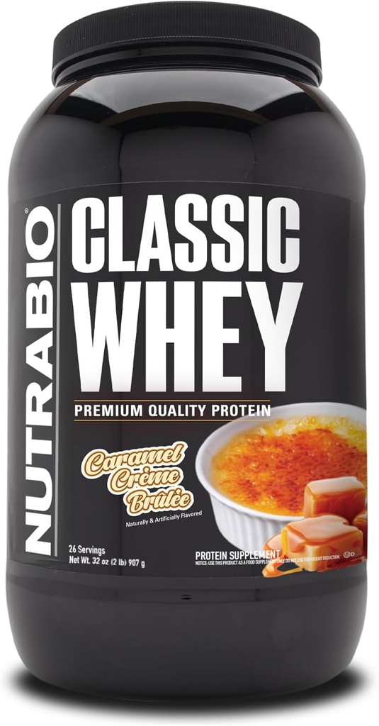NutraBio Classic Whey Protein Powder- 25G di Proteine Per Scoop - Nessun Filler, Colori Artificiali, Preservativi - Caramel Creme Brulee, 2 Pounds