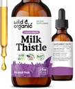 Wild & Organic Milk Thistle Extract Drops - Liver Cleanse Support - Milk Thistle Liver Detox Tincture - Silymarin Supplement - Silybum Marianum Seeds - Vegan, Zucker & Alkoholfrei - 2 fl oz