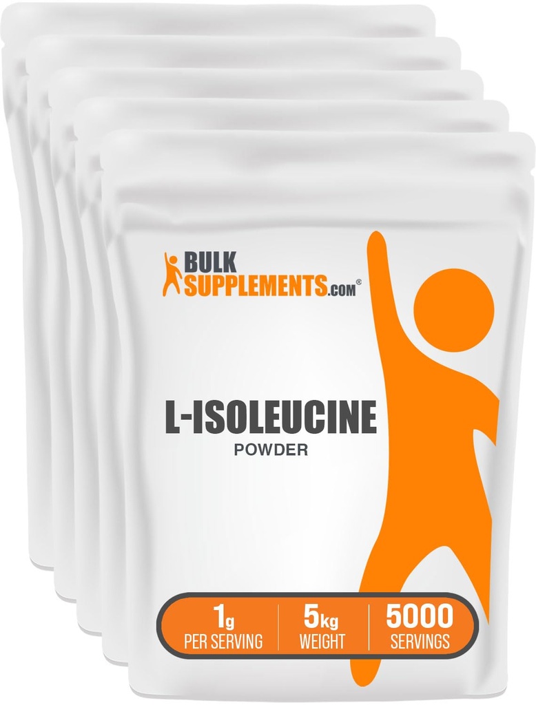 BulkSupplements.com Poudre de L-Isoleucine - BCAA Poudre, supplément nutritionnel de l'acide amino - Vegan & sans gluten, 1g par portion, 1kg (2,2 lbs) (paquet de 5)