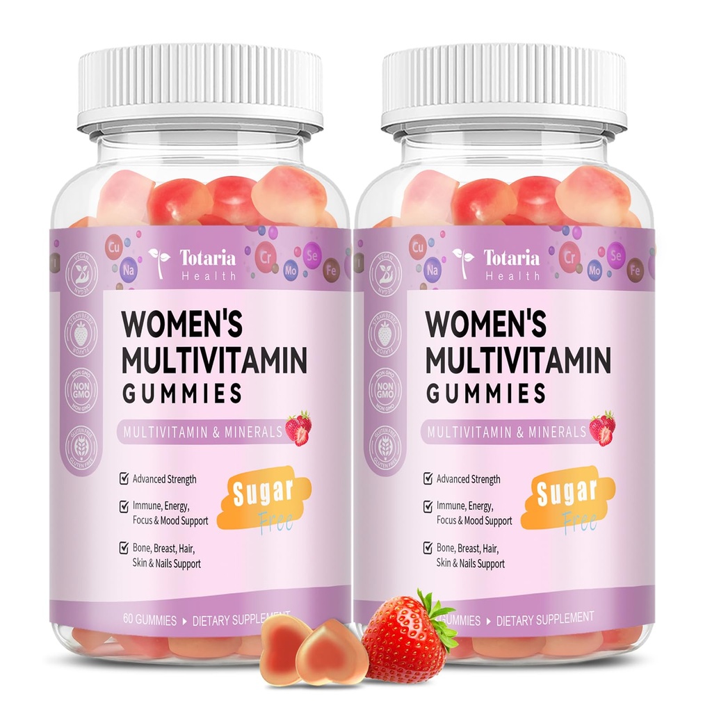 Totaria Sugar Free Multivitamin Gummi für Damen 14+ w/Inositol, Eisen, Folate, Biotin, Womens Daily Multivitamin Gummy w/Vitamin A, D, C, B, Support Hair, Haut, Energie, Immun, Erdbeeren Flavor