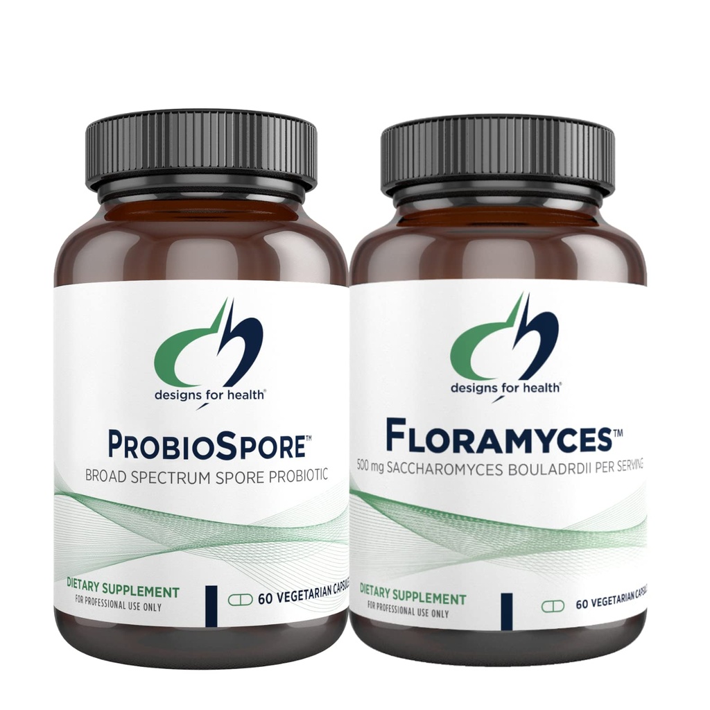 Progetti per la salute Saccharomyces Boulardii (60 capsule) + Probiotico a base di spore ProbioSpore (60 capsule) - 2 Integratori per la salute del fegato - Shelf-Stable, Probiotici resistenti agli acidi