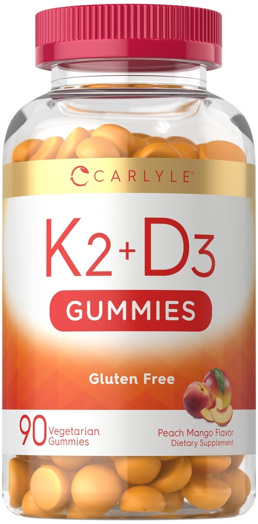 Carlyle Vitamin D3 K2 Gummie | 90 Count 5,000 5.000 IU von D3 + 100 mcg MK7 | Vegetarisch, Non-GMO und Glutenfreie Vitaminergänzung