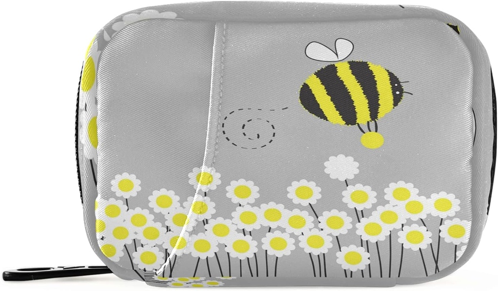 Cartoon Daisy Bee Pill Box 7 giorni Pill Case Travel Pill Organizer Bag con Zipper Portable Weekly Case Dimensioni compatte per il supporto supplemento di vitamina