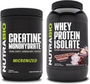 NutraBio Creatine Monohydrate, Unflavored, 500g und Whey Protein Isolate, Schokolade getippt Macaroon, Supplement Bundle - Muskelenergie, Lean Muskelwachstum, Erholung und Stärke