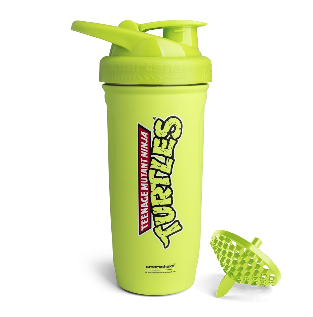 Smartshake TMNT rinforzare la bottiglia di Shaker di proteine dell'acciaio inossidabile - Bottiglia di palestra non isolata | Bottiglie di Shaker in metallo - 900 ml | 30 oz - Lid a vite a prova di leak - BPA Free | (Luce verde)