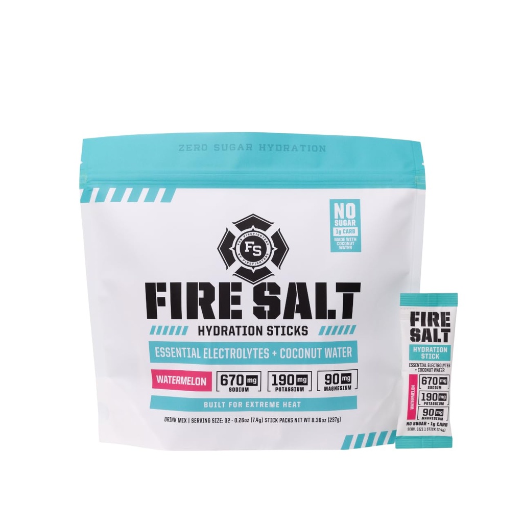 Fire Science Fire Salt Hydration Sticks, Elektrolyte & Kokoswasser, Hydration Drink Mix mit Magnesium, Kalium & Natrium, Zero Sugar, Single Serve on the Go Packs, Watermelon Flavor, 32 Count