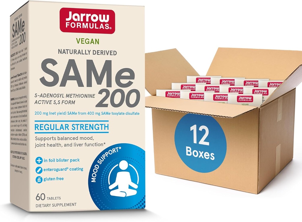 Jarrow Formulas Same 200 mg, Supports Joint Health, Liver Function, Brain Metabolism, 60 Tablets, Up to A 60 Day Supply (Pack of 12)