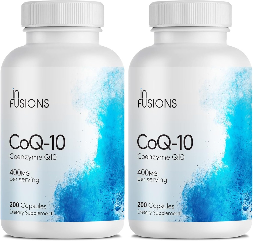 Infusions Pure Extra Strength CoQ10 400mg 400 Capsules Haute Absorption Sans gluten Non-OGM 2 Pack