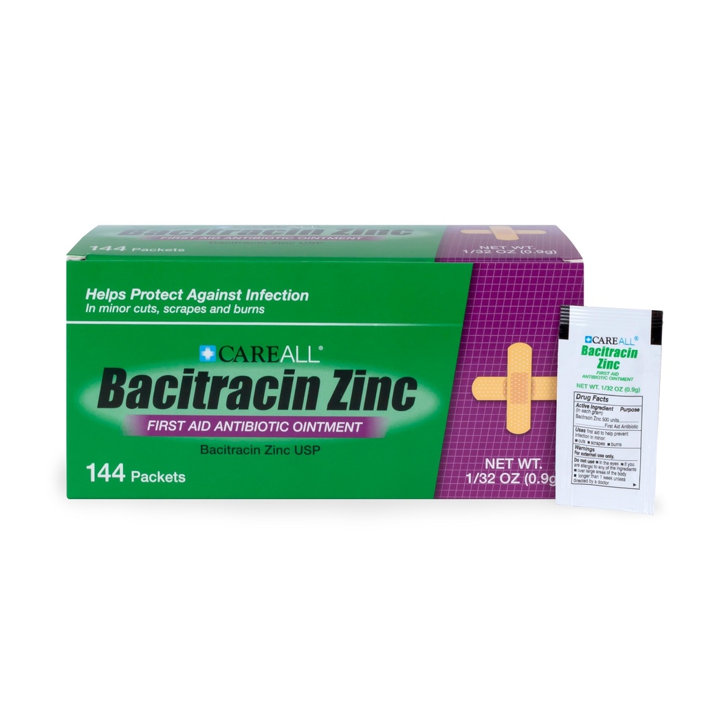 CareAll Bacitracin Antibiotic Zink Salbe (144 Pack), 0.9gr Foil Packet. Erste Hilfe Salbe, die Infektionen für Minor Cuts, Scrapes und Burns verhindert