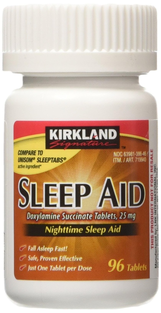 Kirkland Signature Sleep Aid Doxylamine Succinate 25 Mg, 96-Count (1 bottiglia) Nighttime Sleep Aid