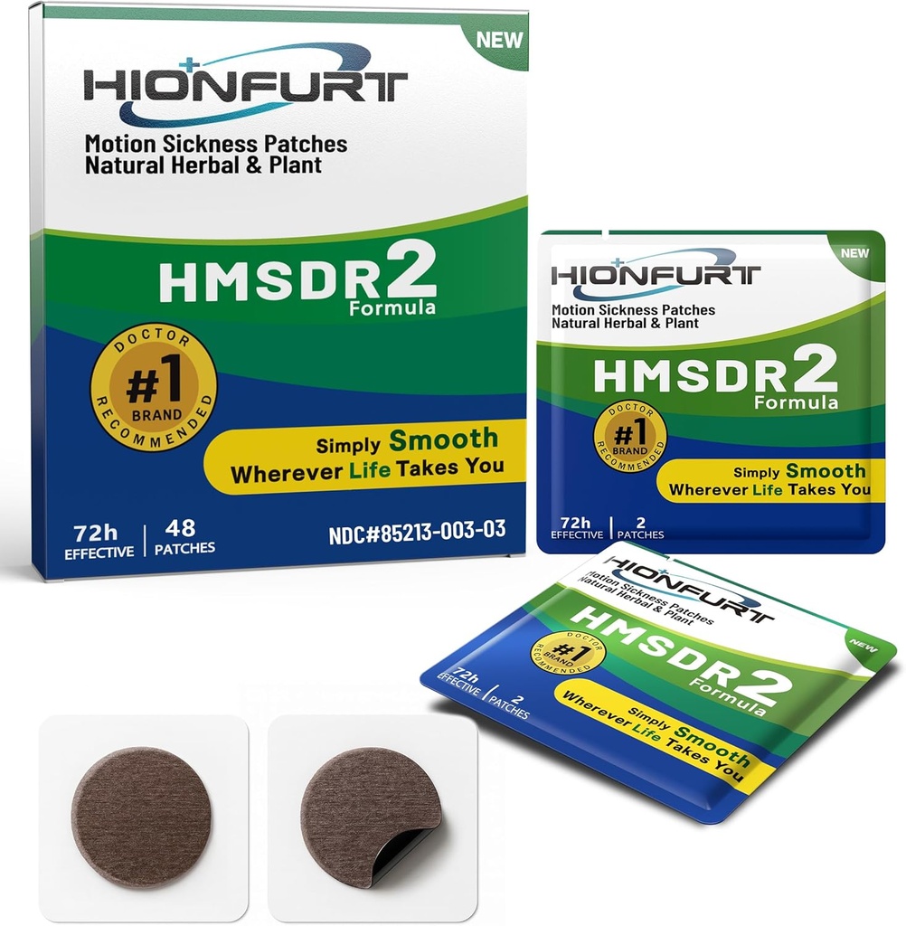 HMSDR2 48ct Motion Sickness Patches – Sea Sickness Patches für Kreuzfahrt, Auto, Flugzeug – Non-Drowsy, 72H Lasting