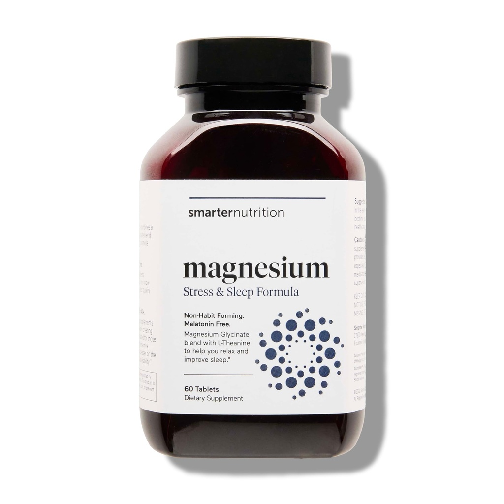 Smarter Nutrition Magnesium Complex - Chelated Magnesium Glycinate + Citrate, Malate for Sleep, Relax, Muscle & Nerves + Clinically Proven L-theanine, Non-GMO-60 Tablet[30-Day Supply]