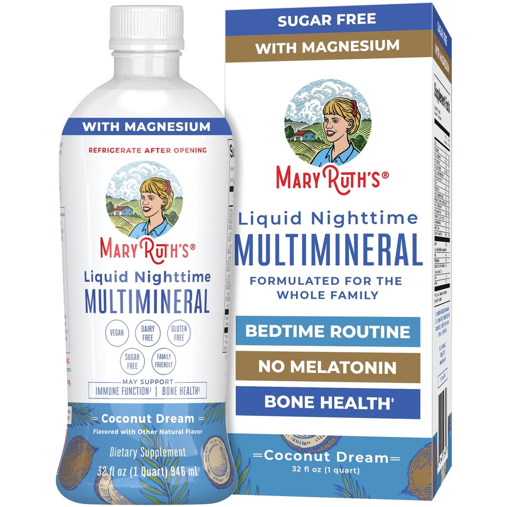MaryRuth Organics Liquid Nighttime Multimineral | No Melatonin | Bedtime Routine | Magnesium Citrate | Calcium | Zink | Vitamin D3| Erhältlich in 4 Geschmacksrichtungen - Vegan | Zuckerfrei | Glutenfrei | 32 Oz