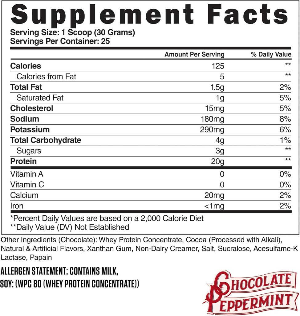Suppléments d'acier Whey-Pro... 100% Pure Whey Protein Powder for Men and Women... Chocolate Peppermint...Muscle Gain & Lean Muscle Recovery...