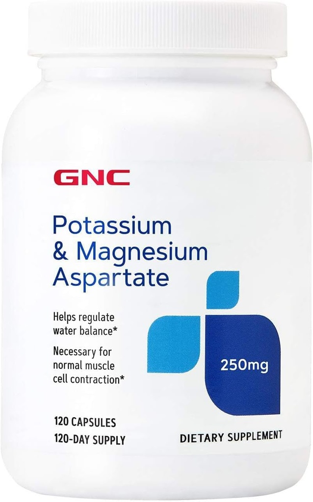 GNC Kalium und Magnesium Aspartate 250mg Supplement, hilft Wasserbilanz zu regulieren, 120 Portionen