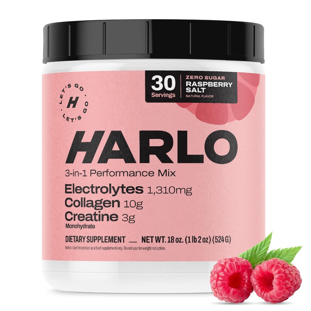 Harlo - Himbeer Salz Elektrolyt-Getränk-Mischung mit überleben Collagen & Kreatin-Kratin-Monohydrat-Pulver - Energy Drink Powder - Pre Workout Powder - Sugar Free Energy Drinks - Post Workout Recovery
