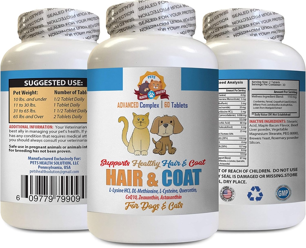 gatti Hair and Skin Supplement - Animali domestici Cappotto Boost - per cani e gatti - Supporti Pelle sana Chiodi per capelli - gatto Pelle sana - 1 Bottiglia (60 compresse)