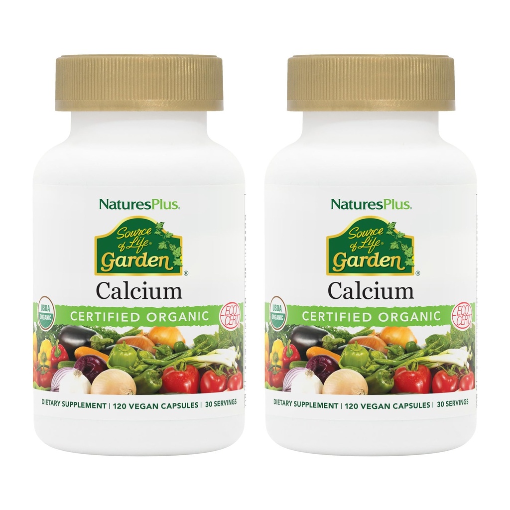 NaturesPlus Quelle von Life Garden Kalzium - 120 Vegan Kapseln, Paket von 2 - Vegetarisch, Glutenfrei, Certified Organic - 60 Gesamt Servierungen