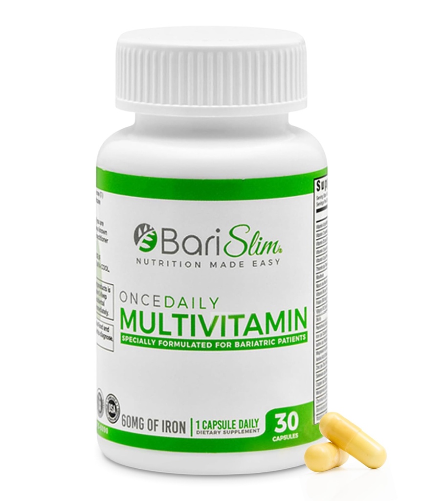 BariSlim Una volta ogni giorno Bariatric Multivitamin Capsule - 60 mg di ferro - Bariatric Vitamin & Supplemento per chirurgia post Compreso Gastric Bypass & Gastric Maniche | 30 giorni Fornitura