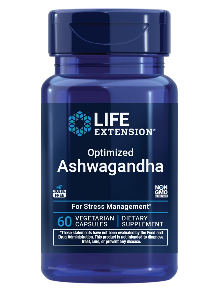 Extension de vie optimisé Ashwagandha - Supplément de gestion du stress pour une réponse de stress en santé, Focus, Mémoire, Soulagement du stress - Végétarien, Sans gluten, Non-OGM, 60 Capsules