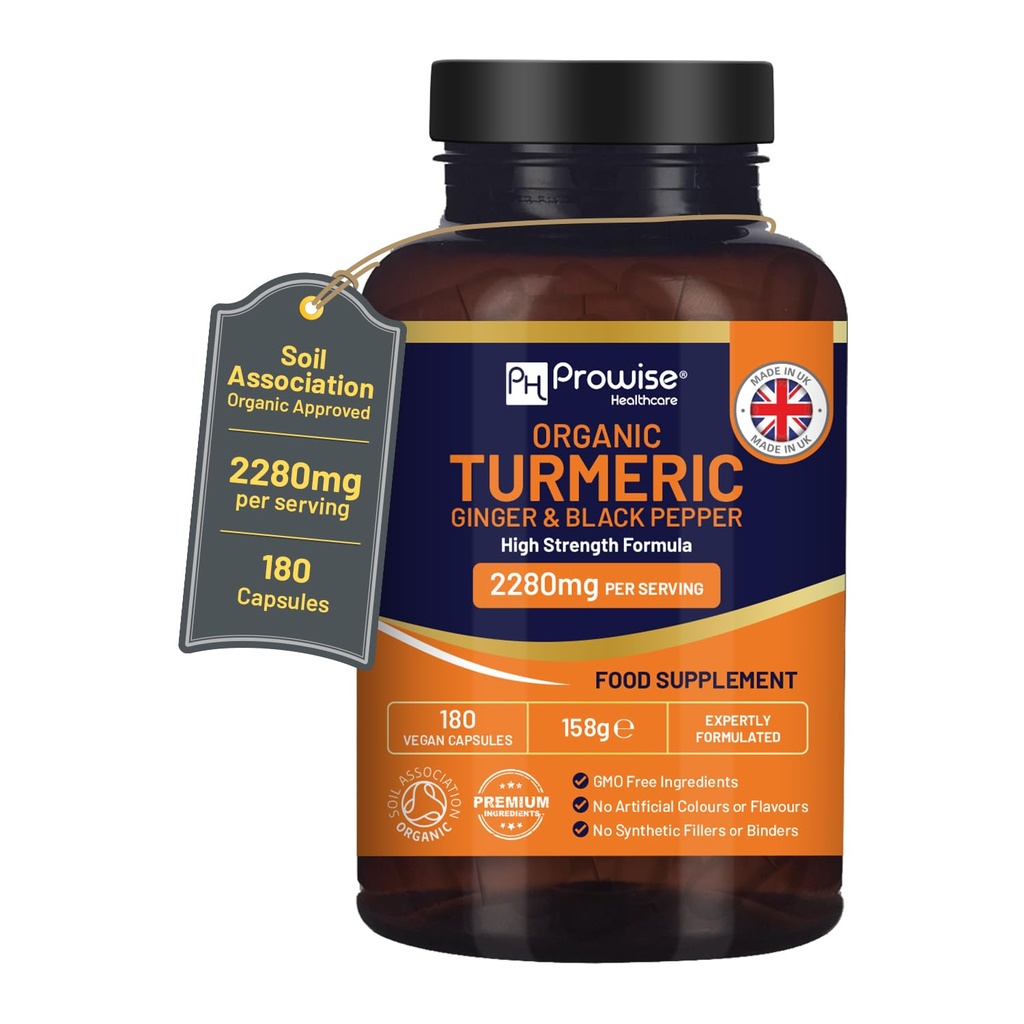 Turcuma 2280mg (haute résistance) avec poivre noir et gingembre - 180 gélules de curcuma végétalien avec Curcumin actif ingrédient I UK Fabriqué par Prowise Healthcare