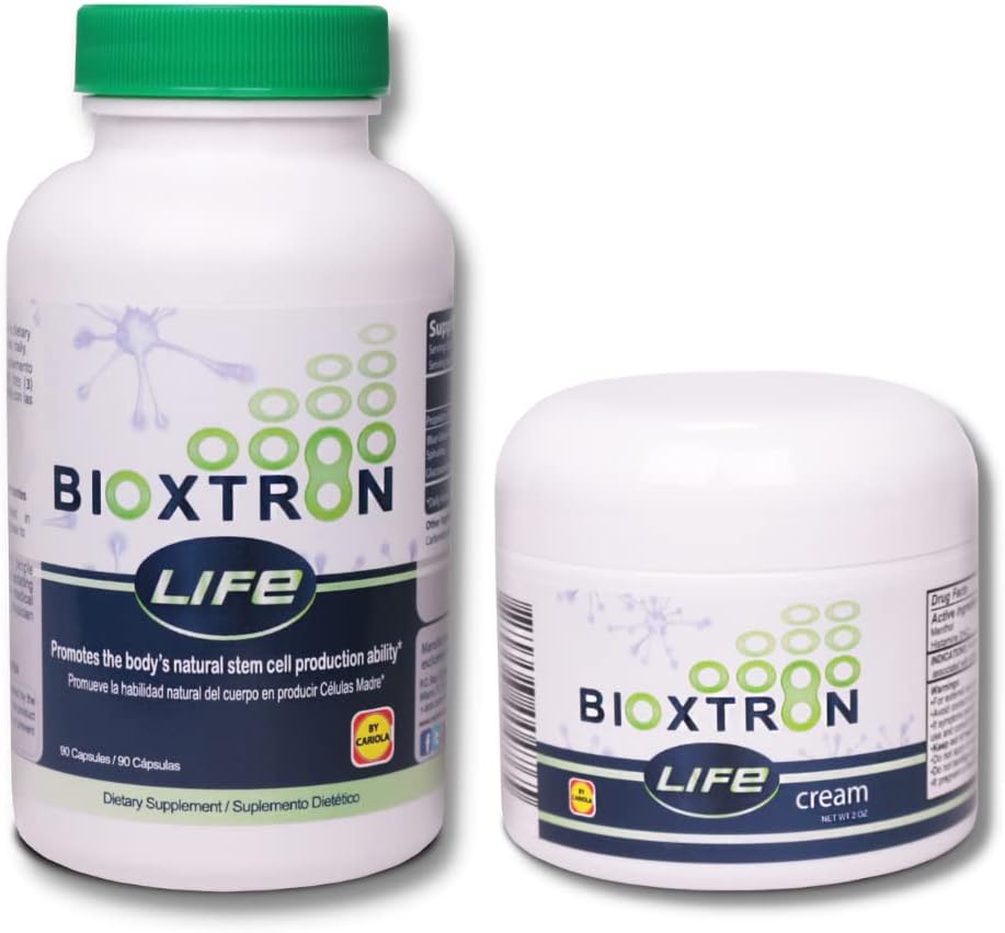 Bioxtron Life AFA Stem Cell Supplemento - Supporto congiunto &amp; Dolore Muscolare - Supporto Sistema Immune - Support Energy Levels - Stem Cell Production - Blue Green Algae Spirulina - 90 Caps + Crema 2 oz