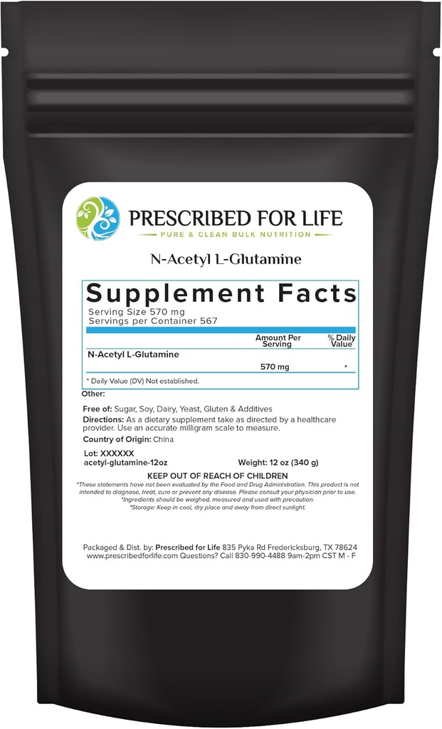 Prescritto per la vita N Acetil L Glutamina Polvere, Pure L Glutamine Aminoacidi Supplemento (12oz / 340g)