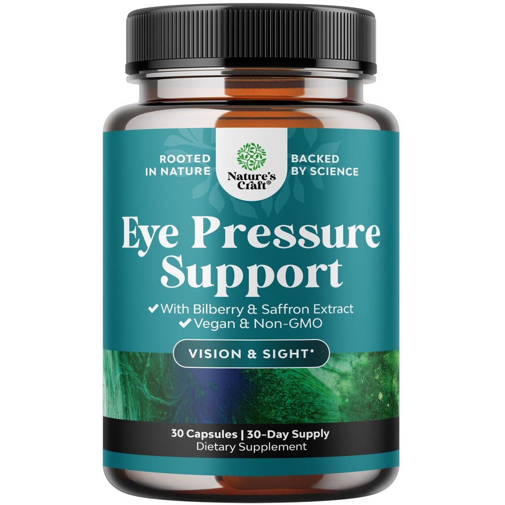 Natures Craft Eye Pressure Support mit Bilberry Extract - Vegan Eye Health Supplement für Erwachsene zur Druckentlastung mit Safran Ginkgo Niacin und mehr Vitaminen Vision Support - 30 Count