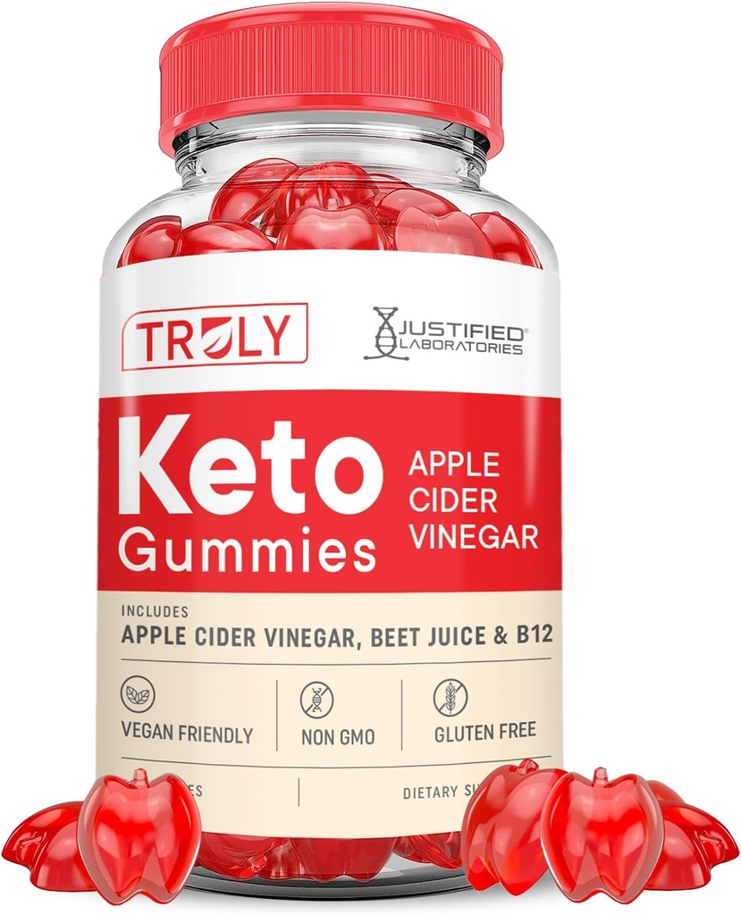 Truly Keto ACV Gummies Fortgeschrittene Formel 1000MG Truly Keto Gummies Apfelessig geformt mit Granatapfel-Blütensaftpulver B12 Vegan Non GMO 60 Gummys