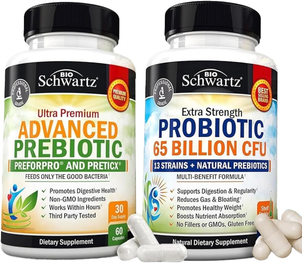 65 miliardi di CFU Daily Probiotic Supplemento (1 mese di fornitura) Plus Advanced Prebiotic Gut Health Supplement (1 mese di fornitura)