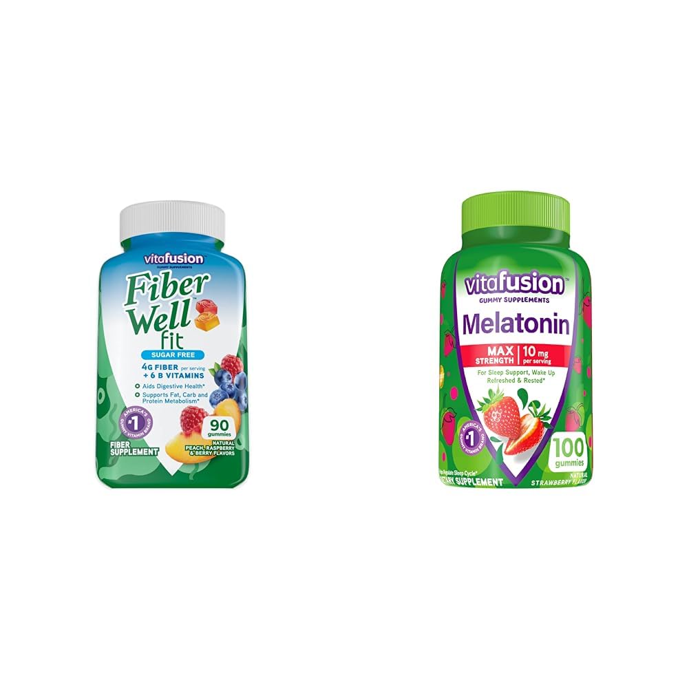 Fibre de Vitafusion Bien Fit Gummies 90 Comte et Max Force Mélatonine Gummies 100 Comte