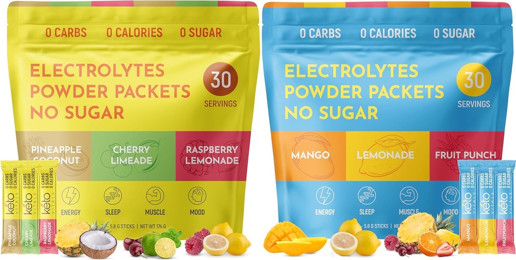 Keto Vitals Tropical & Original sortiert 2 Pack Bundle Elektrolyt Pulver Bundle - Vielfalt Pack von Tropical und Original Flavors | Sugar Free, Zero Calorie, Zero Carb | Easy Travel Stick Packs | Ket