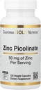 Picolinate de zinc, forme biodisponible de zinc, soutient la santé immunitaire, 50 mg, 120 capsules de légumes