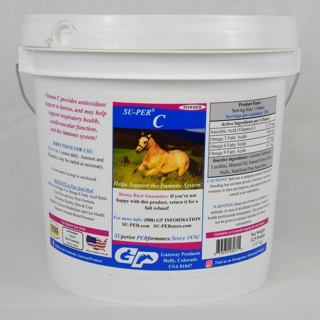 SU-PER C Vitamin C für Pferde - Equine Antioxidans & Immununterstützungsergänzung - Pferde Vitamine & Minerals Supplement - 12.5 Pfund