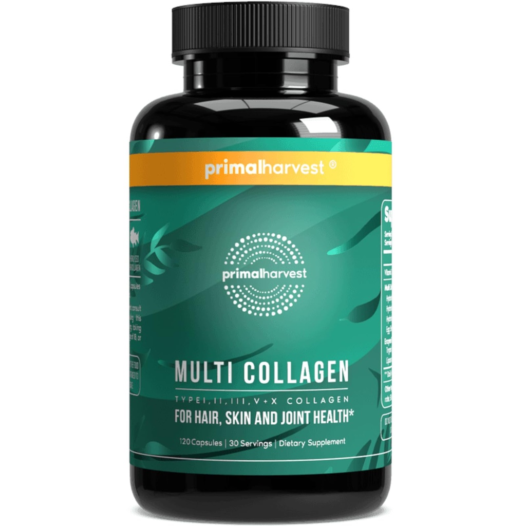Pillole multi collagene per donne e uomini (Tipo I, II, III, V, X) 120 capsule w/Vitamina C per capelli, pelle, unghie